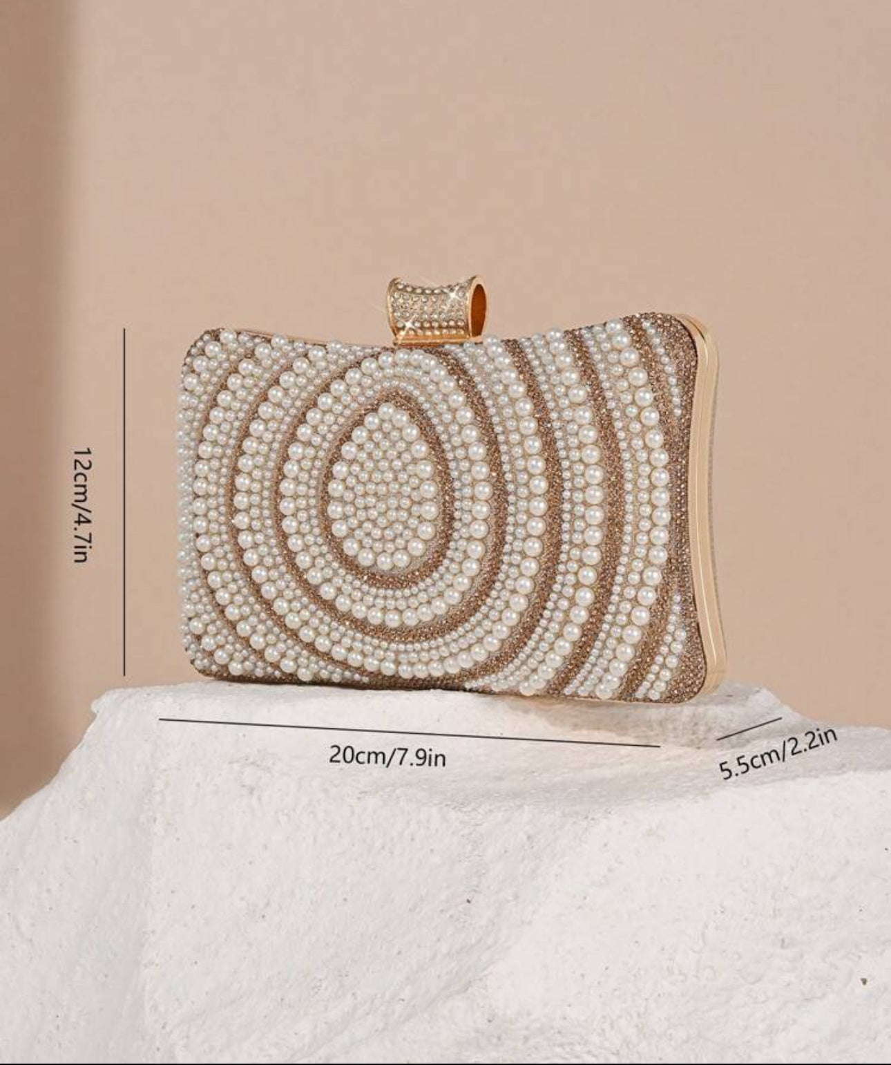 Sac de soirée doré avec perles blanches